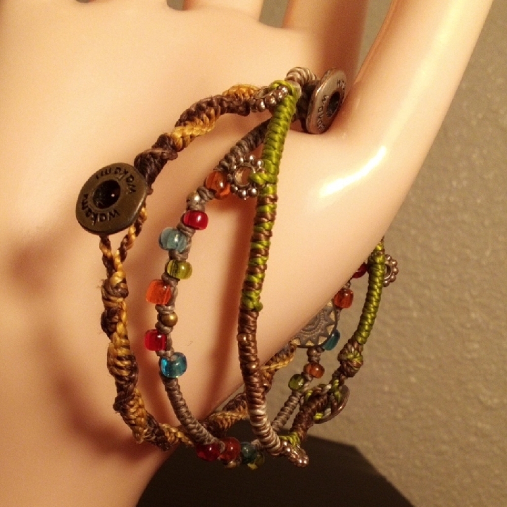 Boho Multi-Strand Olive Green and Brown Beaded Bracelet - Picture 2 of 5